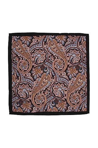 Black Wool Printed Pocket Square by THE TIE HUB