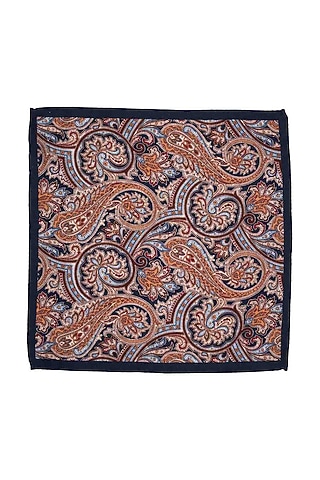 Blue Wool Printed Pocket Square by THE TIE HUB
