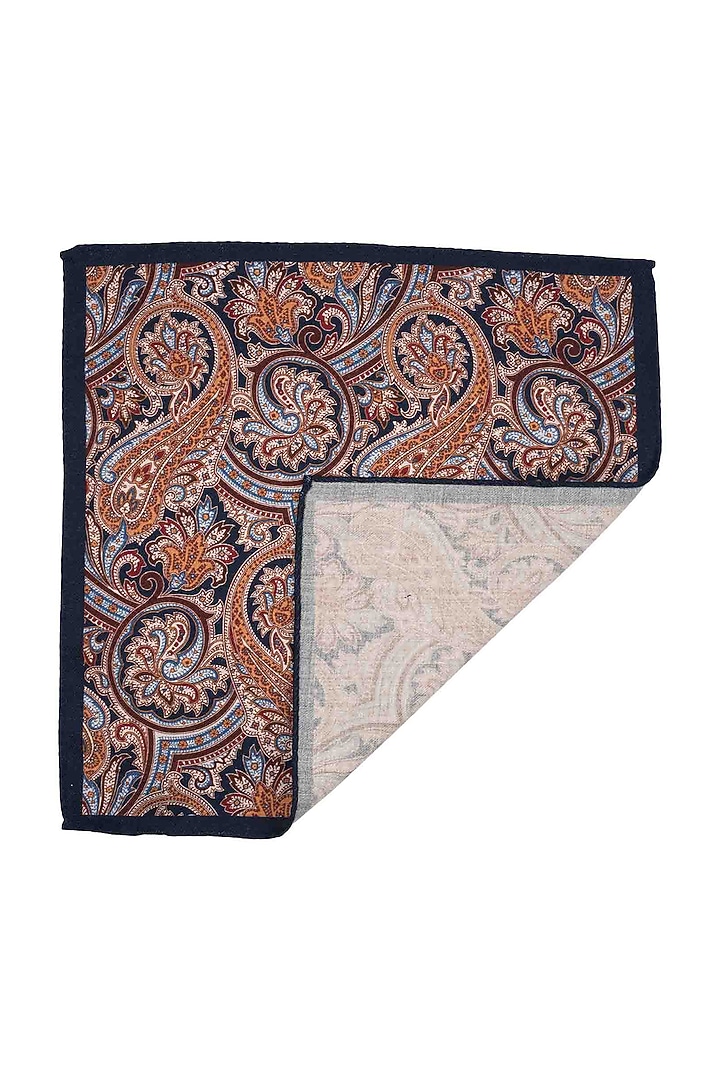 Blue Wool Printed Pocket Square by THE TIE HUB at Pernia's Pop Up Shop