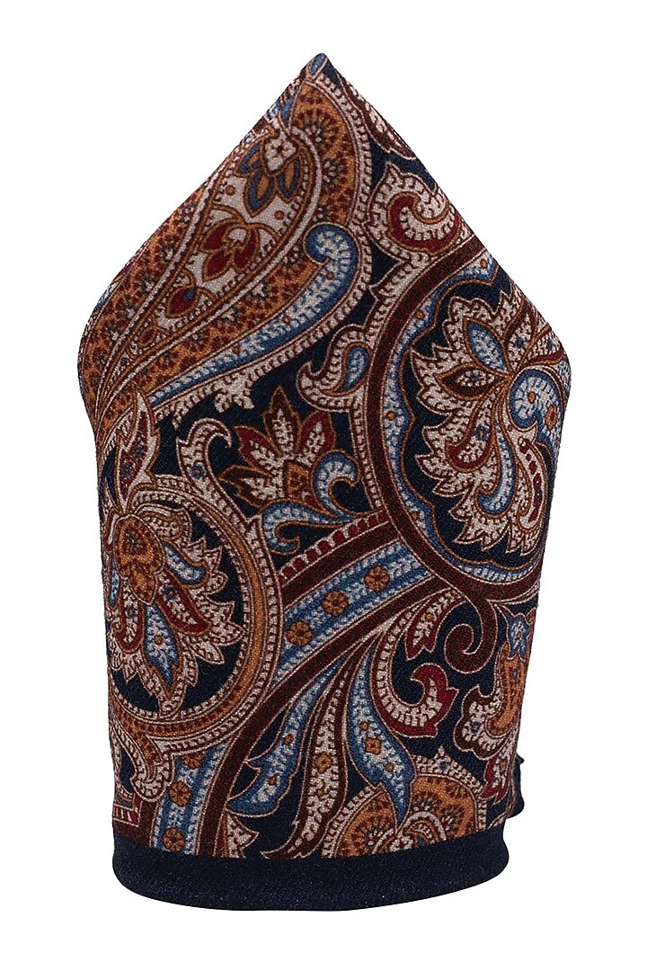 Blue Wool Printed Pocket Square by THE TIE HUB at Pernia's Pop Up Shop