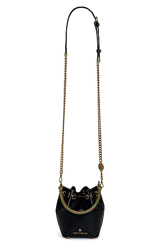 Black Leather Bucket Bag by Tarun Tahiliani Accessories