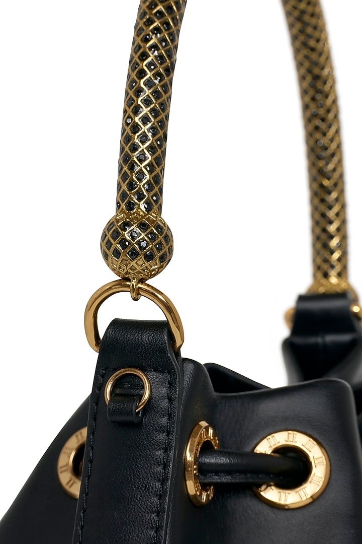 Black Leather Bucket Bag by Tarun Tahiliani Accessories at Pernia's Pop Up Shop