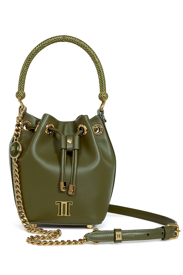 Jade Jewel Leather Bucket Bag by Tarun Tahiliani Accessories at Pernia's Pop Up Shop