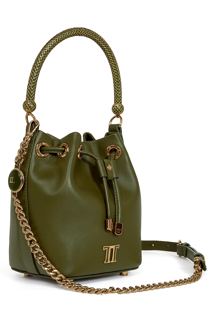 Jade Jewel Leather Bucket Bag by Tarun Tahiliani Accessories at Pernia's Pop Up Shop