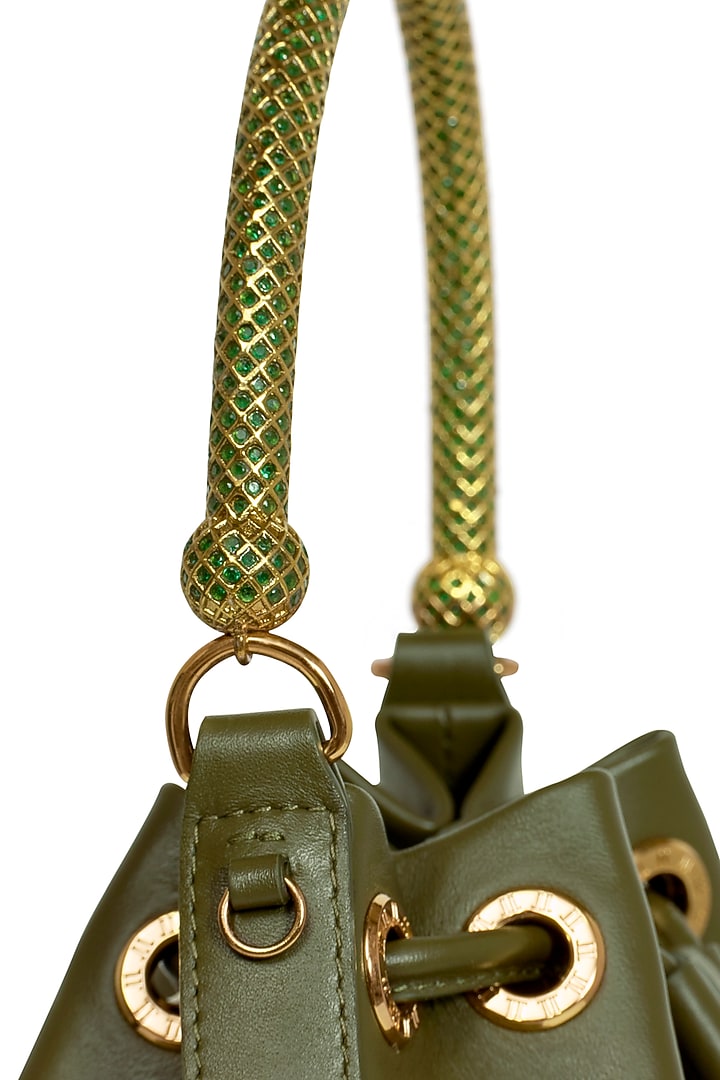 Jade Jewel Leather Bucket Bag by Tarun Tahiliani Accessories at Pernia's Pop Up Shop