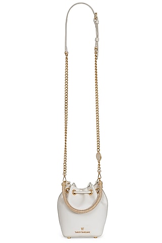 Ivory Leather Bucket Bag by Tarun Tahiliani Accessories