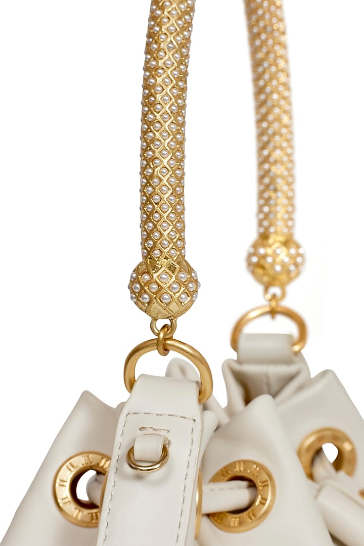 Ivory Leather Bucket Bag by Tarun Tahiliani Accessories at Pernia's Pop Up Shop