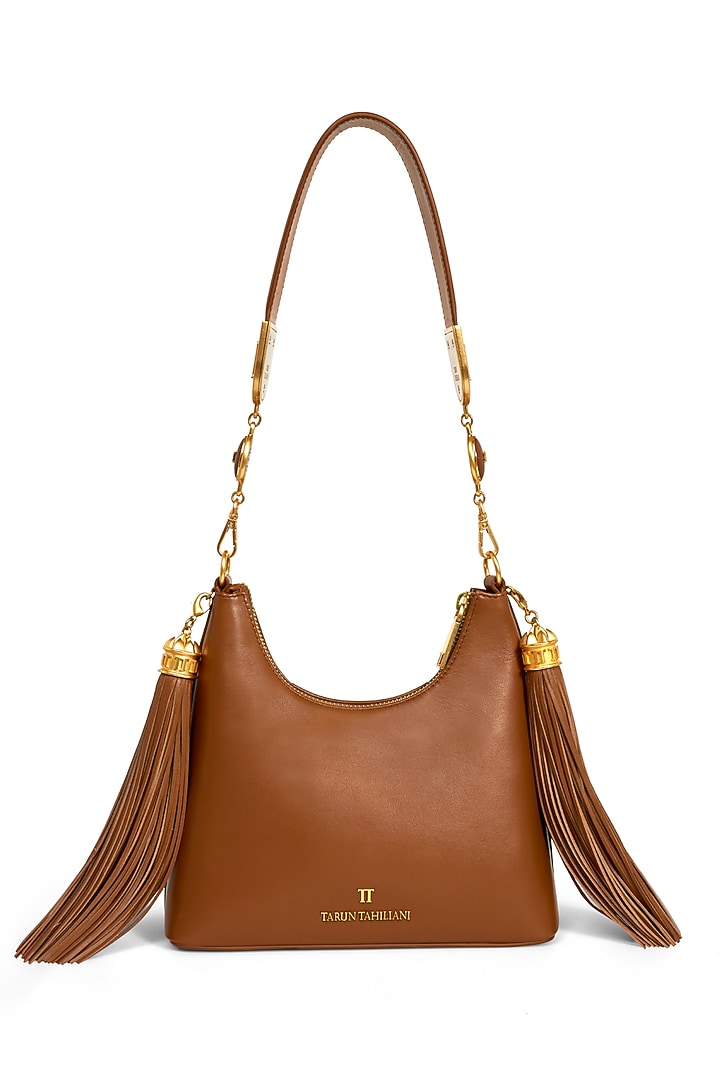Indus Tan Leather Structured Shoulder Bag by Tarun Tahiliani Accessories at Pernia's Pop Up Shop