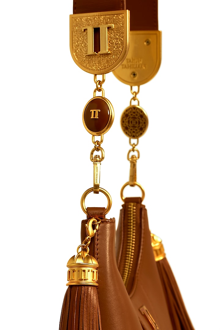 Indus Tan Leather Structured Shoulder Bag by Tarun Tahiliani Accessories at Pernia's Pop Up Shop