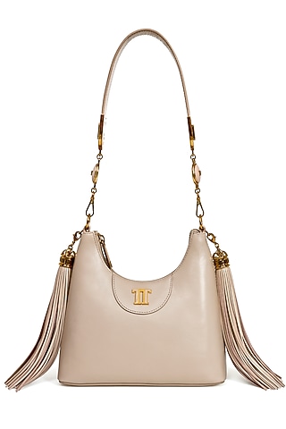 Dove Grey Leather Structured Shoulder Bag by Tarun Tahiliani Accessories