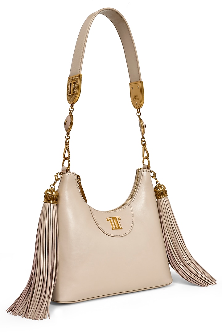 Dove Grey Leather Structured Shoulder Bag by Tarun Tahiliani Accessories at Pernia's Pop Up Shop