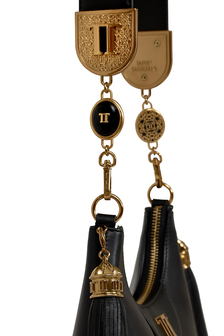 Black Leather Structured Shoulder Bag by Tarun Tahiliani Accessories at Pernia's Pop Up Shop