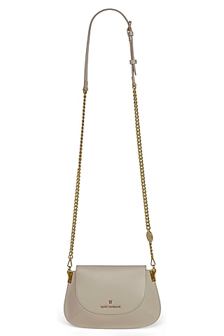 Dove Grey Leather Sling Bag by Tarun Tahiliani Accessories