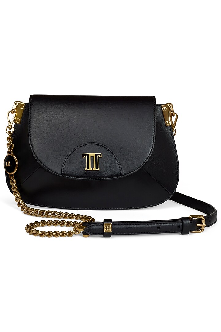 Black Leather Sling Bag by Tarun Tahiliani Accessories at Pernia's Pop Up Shop