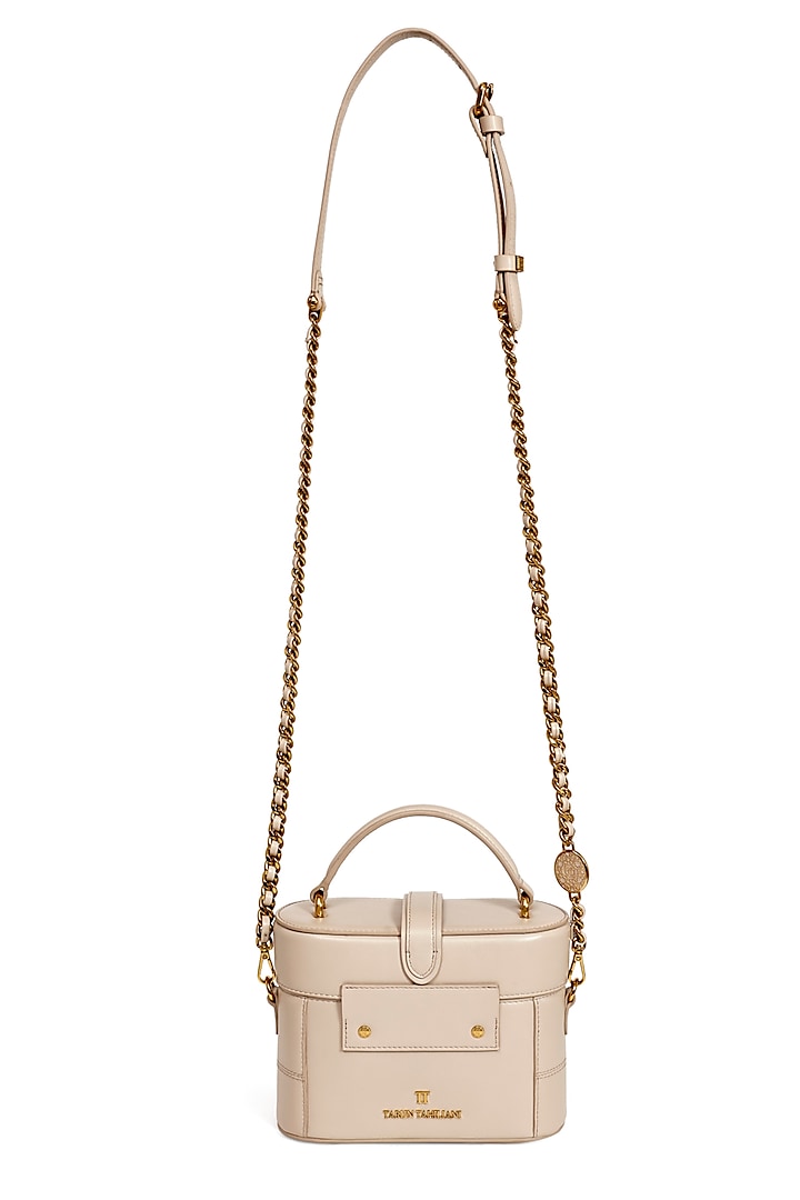 Dove Grey Leather Structured Vanity Bag by Tarun Tahiliani Accessories at Pernia's Pop Up Shop