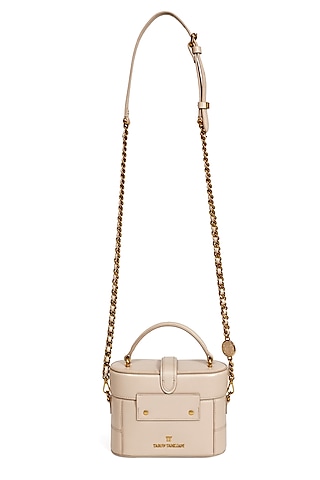 Dove Grey Leather Structured Vanity Bag by Tarun Tahiliani Accessories