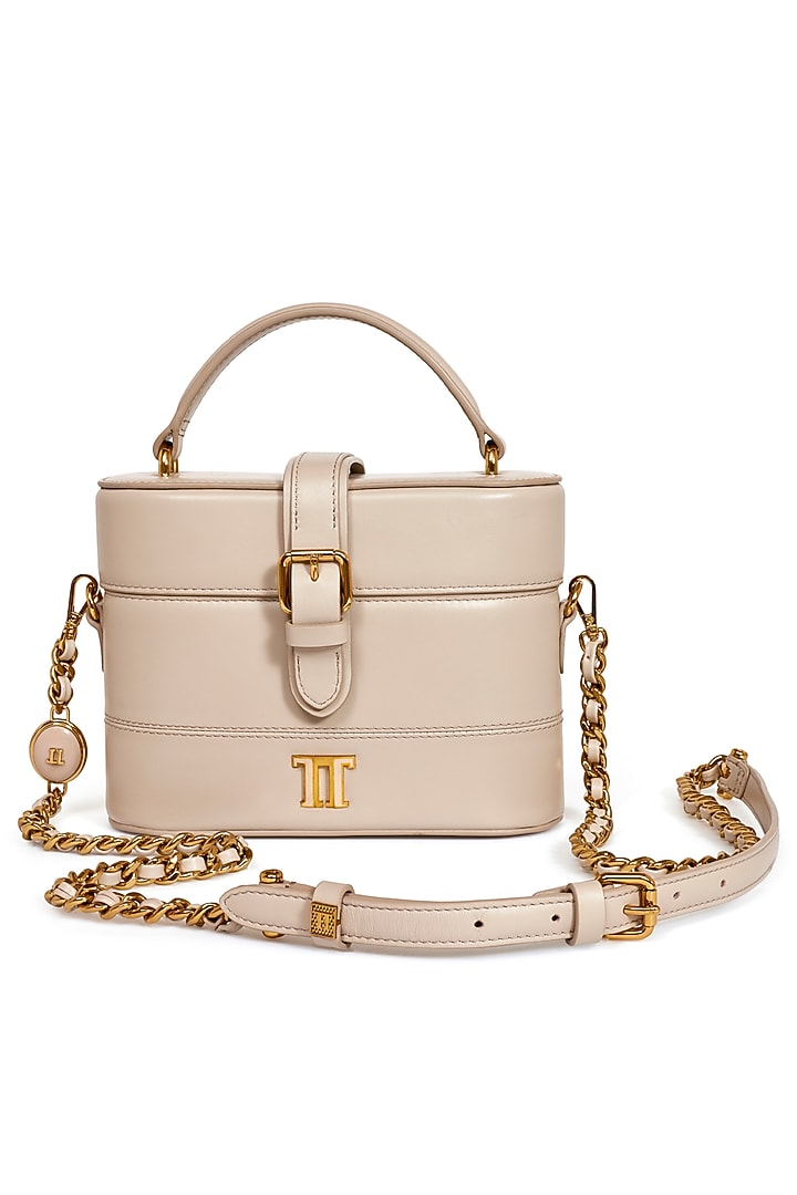 Dove Grey Leather Structured Vanity Bag by Tarun Tahiliani Accessories at Pernia's Pop Up Shop