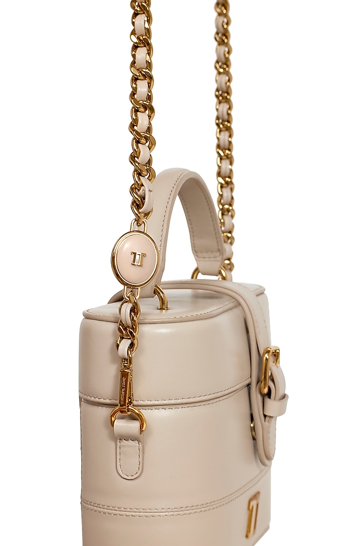 Dove Grey Leather Structured Vanity Bag by Tarun Tahiliani Accessories at Pernia's Pop Up Shop