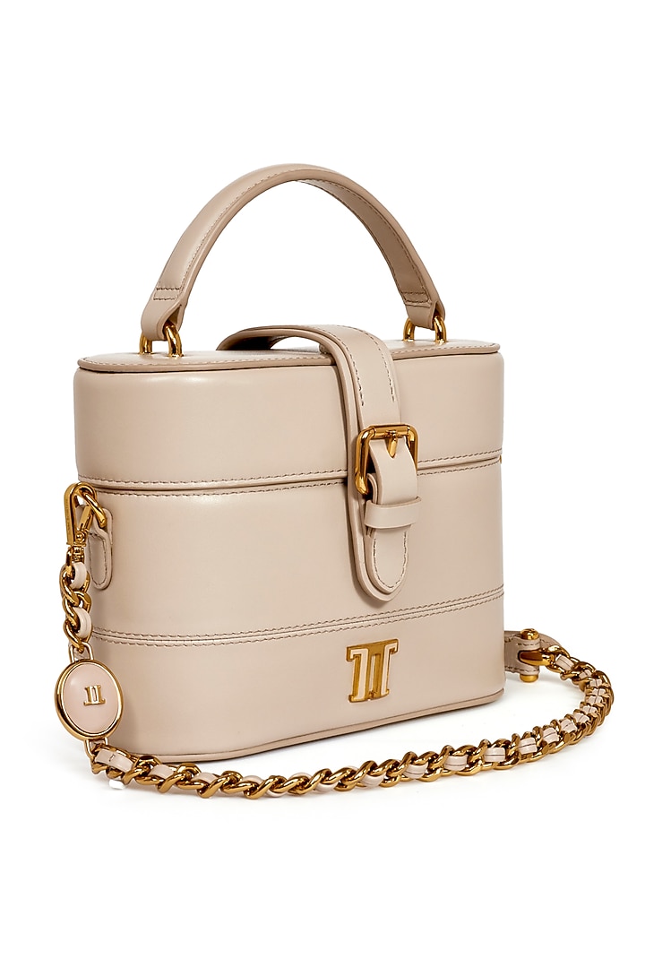 Dove Grey Leather Structured Vanity Bag by Tarun Tahiliani Accessories at Pernia's Pop Up Shop