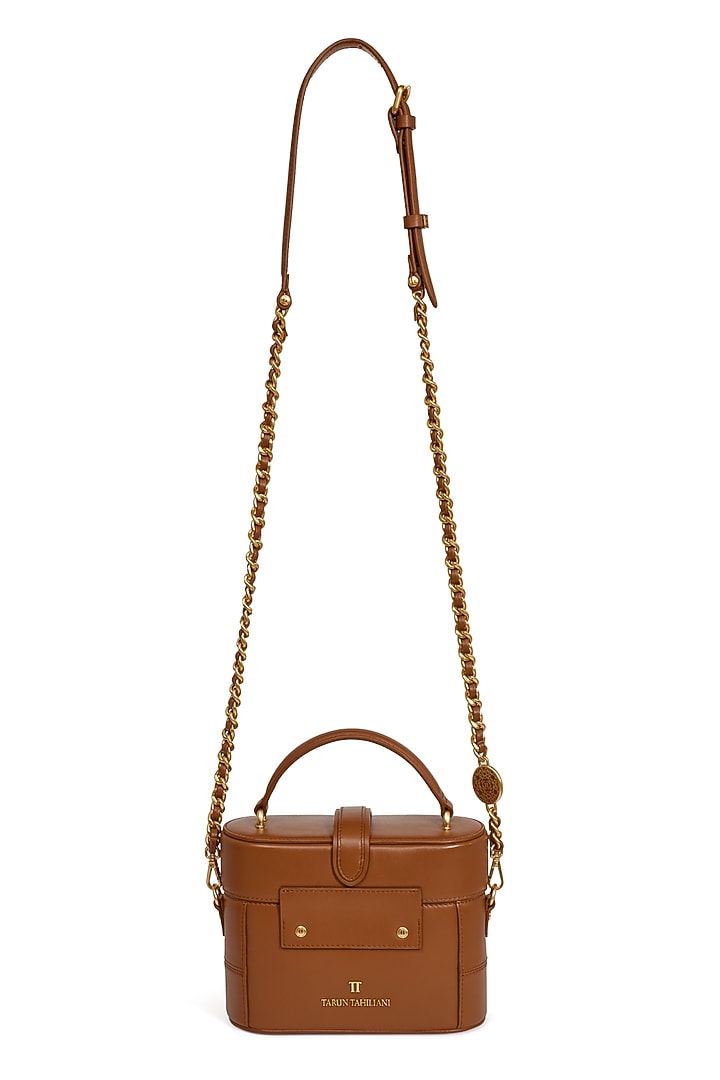 Indus Tan Leather Structured Vanity Bag by Tarun Tahiliani Accessories at Pernia's Pop Up Shop