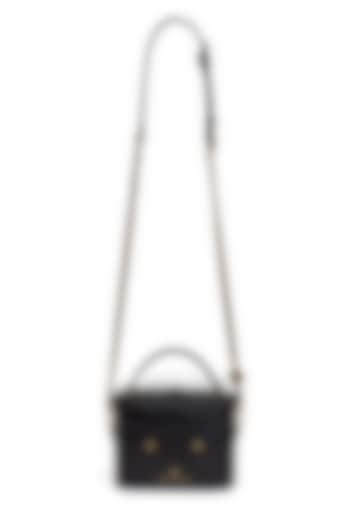 Black Leather Structured Vanity Bag by Tarun Tahiliani Accessories at Pernia's Pop Up Shop