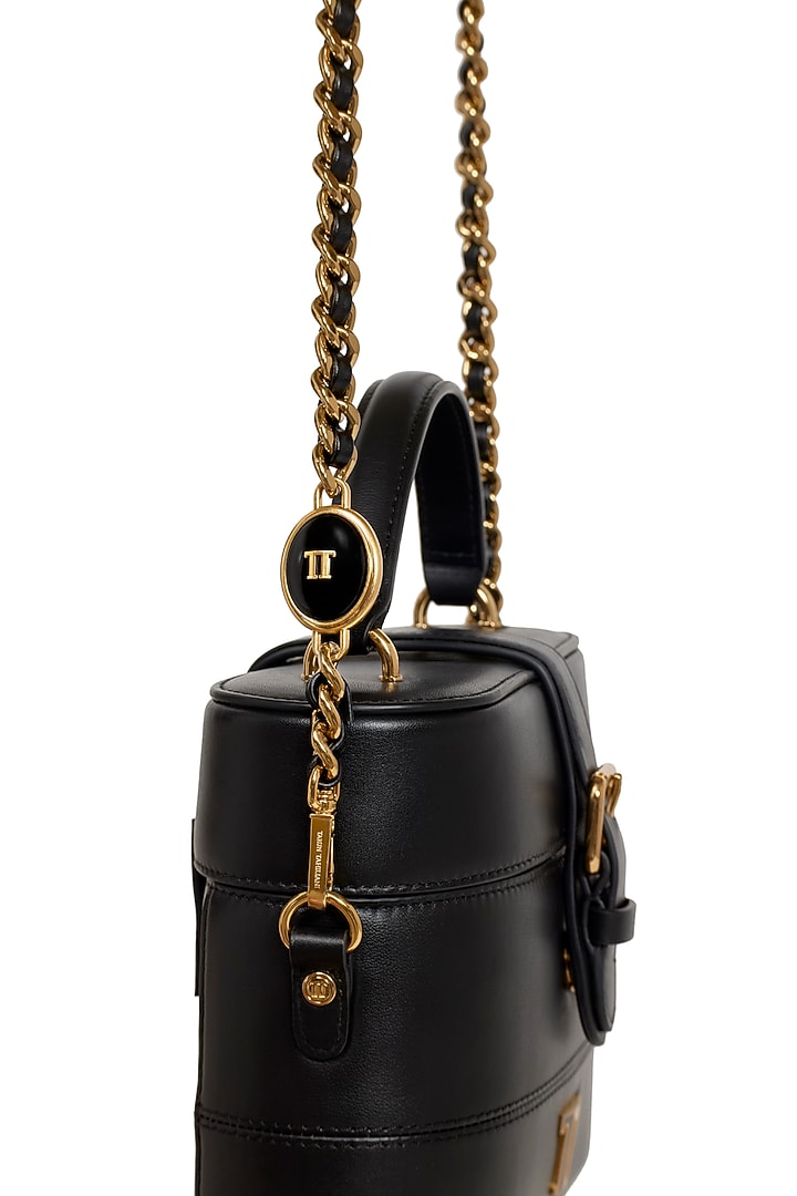 Black Leather Structured Vanity Bag by Tarun Tahiliani Accessories at Pernia's Pop Up Shop