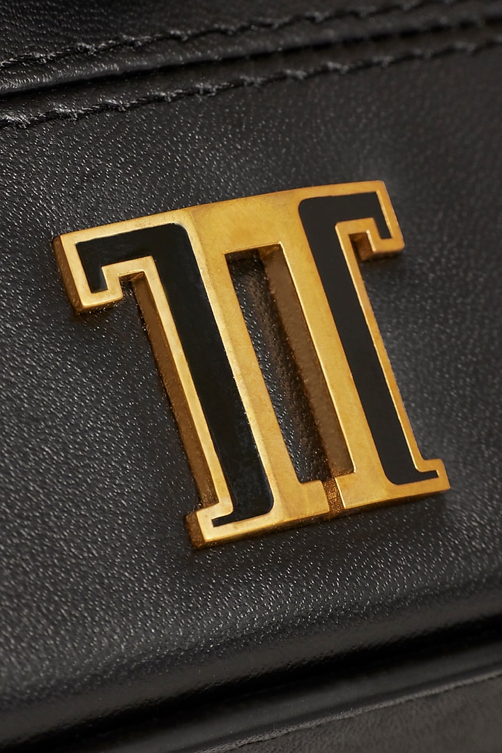 Black Leather Structured Vanity Bag by Tarun Tahiliani Accessories at Pernia's Pop Up Shop