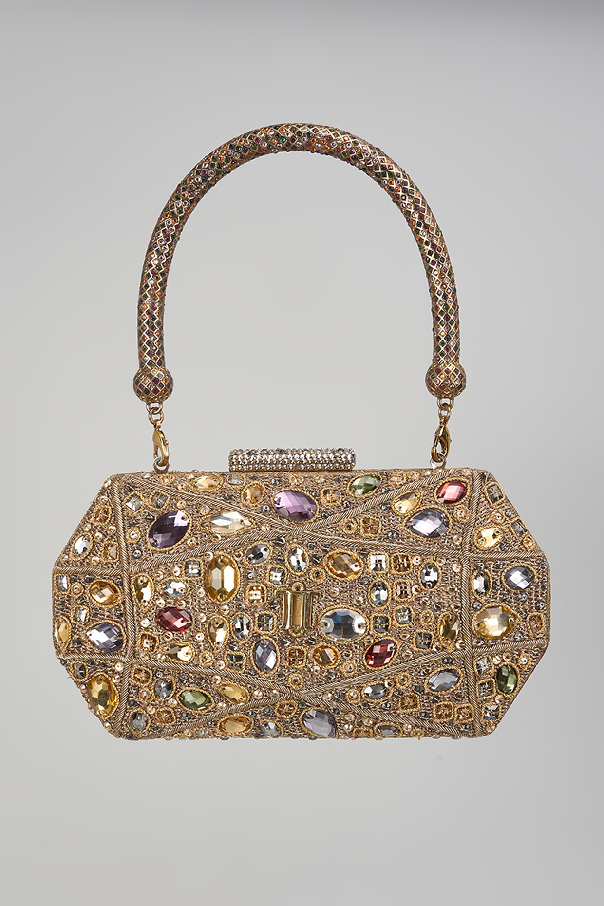 Multi-Colored Silk Dupion Crystal Clutch by Tarun Tahiliani Accessories at Pernia's Pop Up Shop