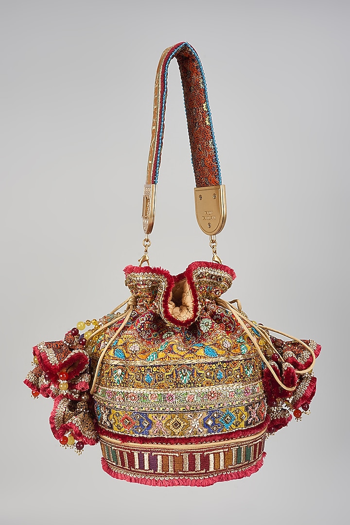 Orange Silk Dupion Embroidered Potli by Tarun Tahiliani Accessories at Pernia's Pop Up Shop