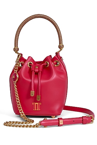 Ruby Rouge Leather Bucket Bag by Tarun Tahiliani Accessories