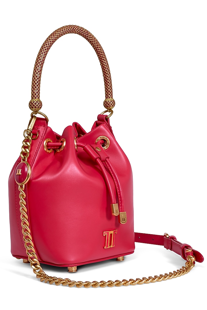 Ruby Rouge Leather Bucket Bag by Tarun Tahiliani Accessories at Pernia's Pop Up Shop