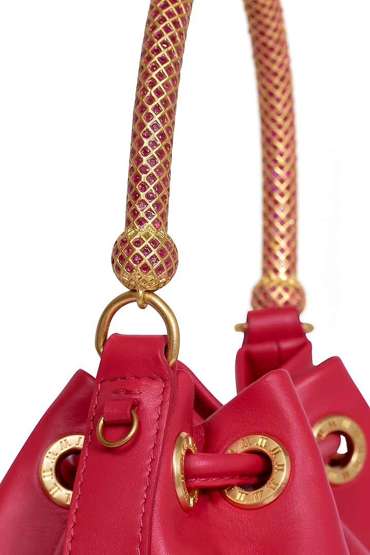 Ruby Rouge Leather Bucket Bag by Tarun Tahiliani Accessories at Pernia's Pop Up Shop