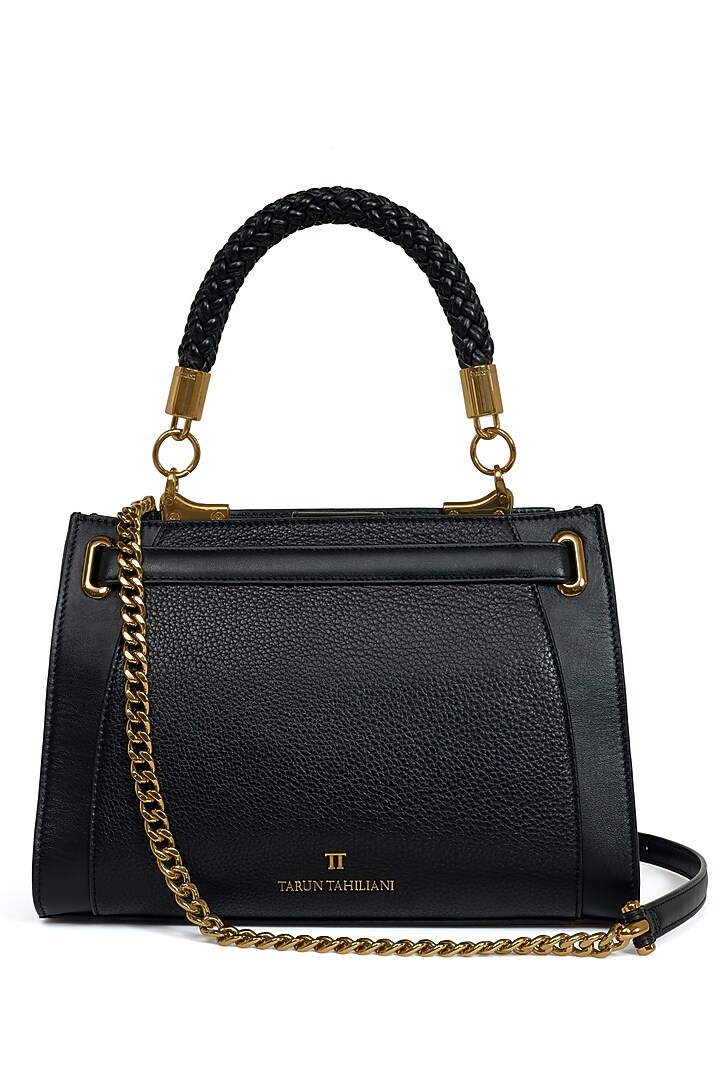 Black Leather Hand Bag by Tarun Tahiliani Accessories at Pernia's Pop Up Shop