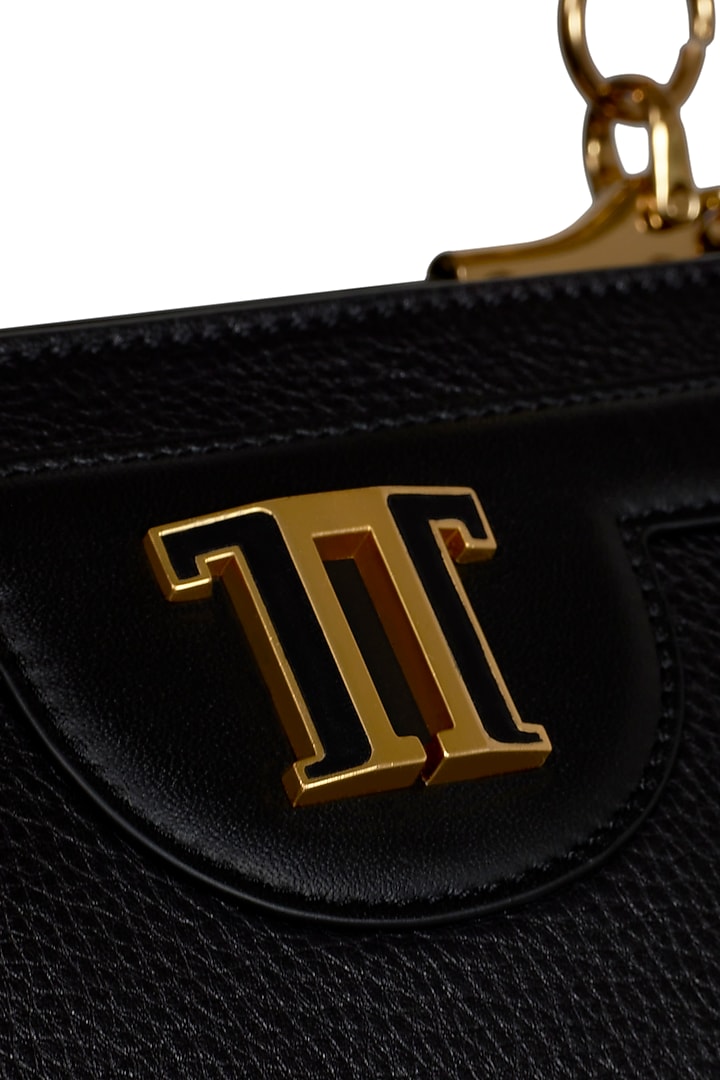 Black Leather Hand Bag by Tarun Tahiliani Accessories at Pernia's Pop Up Shop