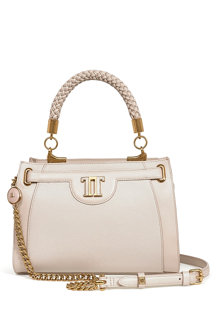 Dove Grey Leather Hand Bag by Tarun Tahiliani Accessories at Pernia's Pop Up Shop