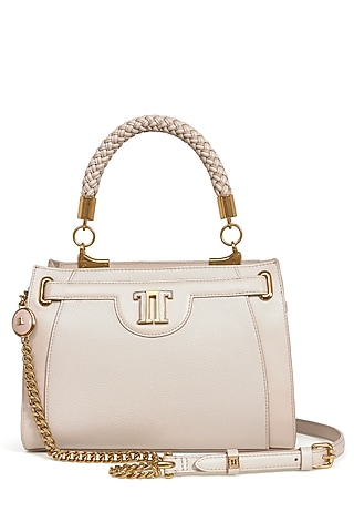 Dove Grey Leather Hand Bag by Tarun Tahiliani Accessories