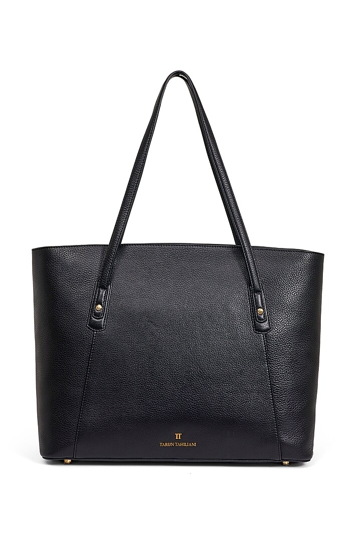 Black Leather Tote Bag by Tarun Tahiliani Accessories at Pernia's Pop Up Shop