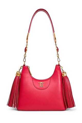 Ruby Rouge Leather Structured Shoulder Bag by Tarun Tahiliani Accessories