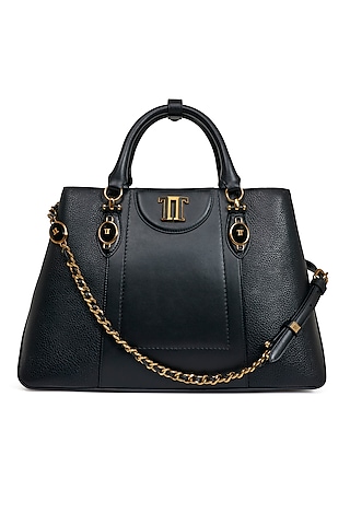 Black Leather Tote Bag by Tarun Tahiliani Accessories