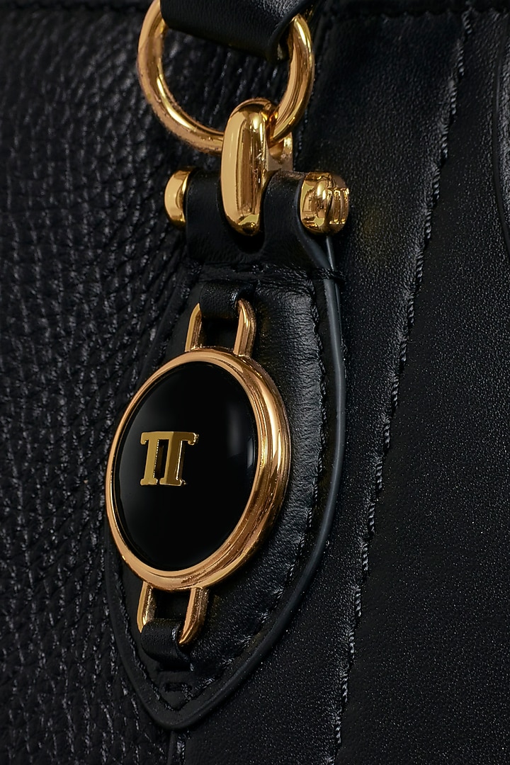 Black Leather Tote Bag by Tarun Tahiliani Accessories at Pernia's Pop Up Shop