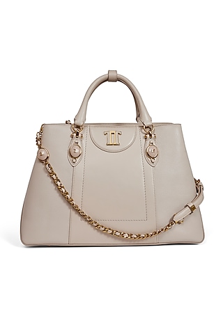 Dove Grey Leather Tote Bag by Tarun Tahiliani Accessories