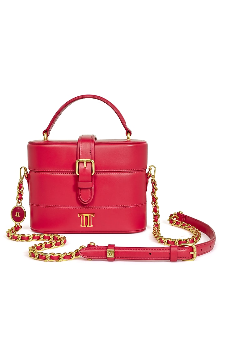 Ruby Rouge Leather Structured Vanity Bag by Tarun Tahiliani Accessories at Pernia's Pop Up Shop