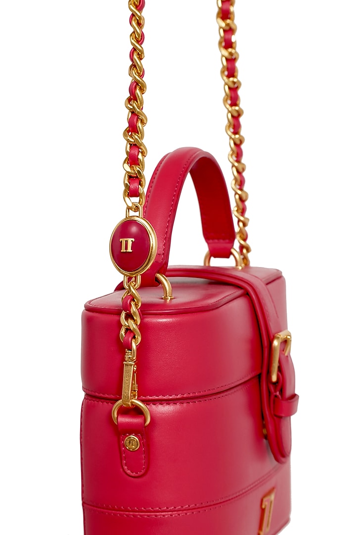Ruby Rouge Leather Structured Vanity Bag by Tarun Tahiliani Accessories at Pernia's Pop Up Shop