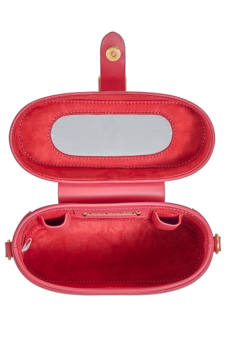 Ruby Rouge Leather Structured Vanity Bag by Tarun Tahiliani Accessories at Pernia's Pop Up Shop