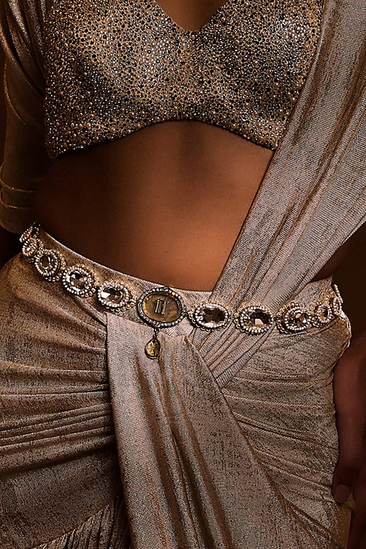 Ivory Metal Wire & Green Amethyst Stone Gilded Belt by Tarun Tahiliani Accessories