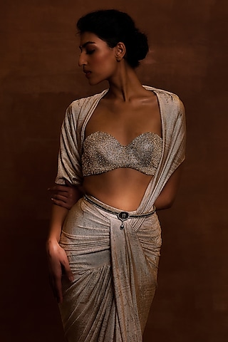 Brown Crystal & Monogram Embossed Belt by Tarun Tahiliani Accessories