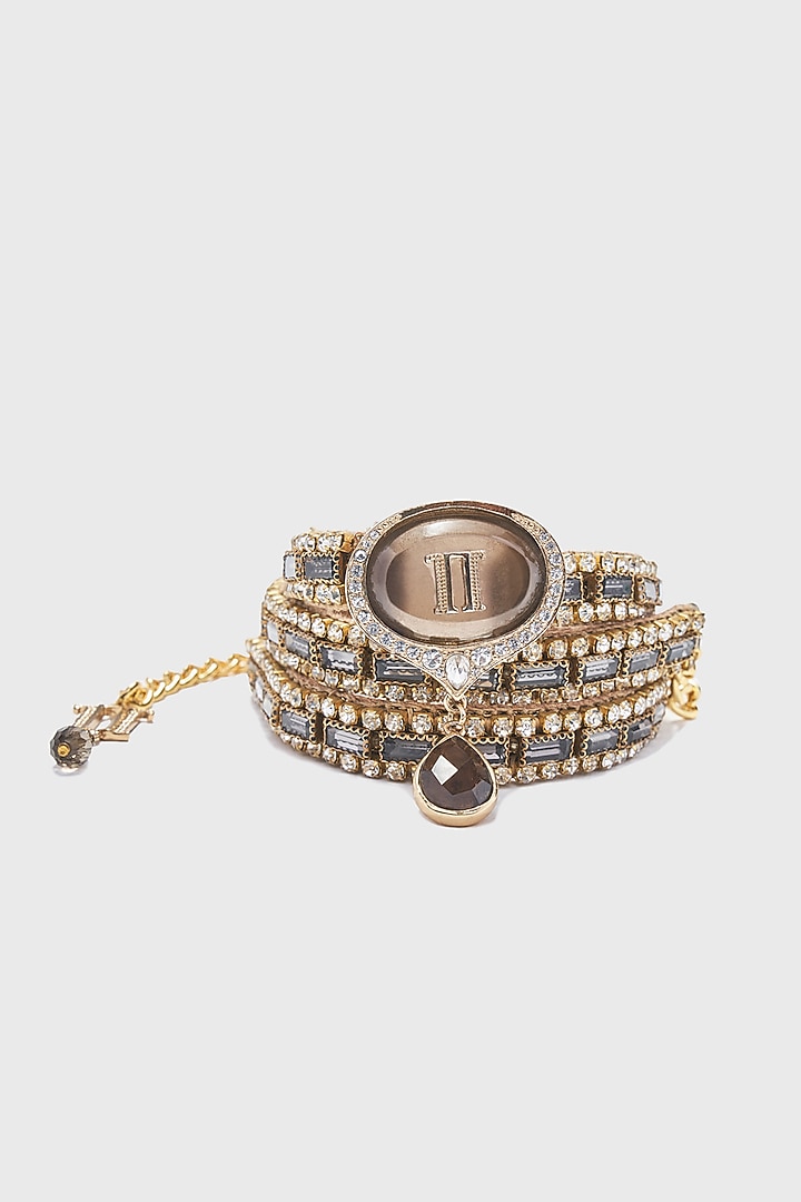 Brown Crystal & Monogram Embossed Belt by Tarun Tahiliani Accessories at Pernia's Pop Up Shop