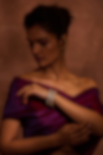 Gold Finish Zircon & Freshwater Pearl Bangle In Sterling Silver (Set of 2) by Tarun Tahiliani Accessories at Pernia's Pop Up Shop