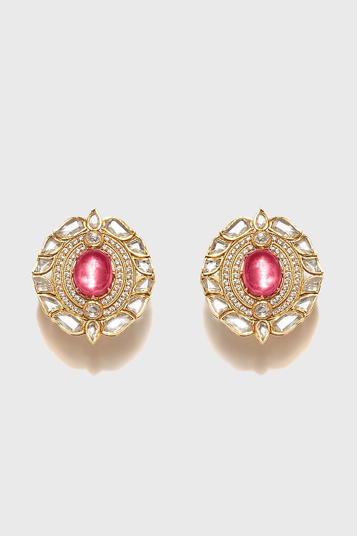 Gold Plated Ruby & Freshwater Pearl Stud Earrings In Sterling Silver by Tarun Tahiliani Jewellery at Pernia's Pop Up Shop