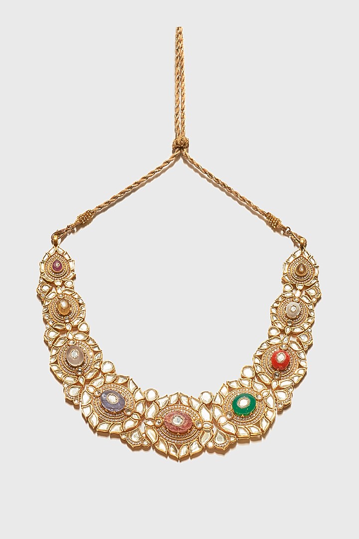 Gold Plated Green Onyx & Mother Of Pearl Choker Necklace In Sterling Silver by Tarun Tahiliani Jewellery at Pernia's Pop Up Shop